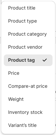 Options for creating automated collections in Shopify.