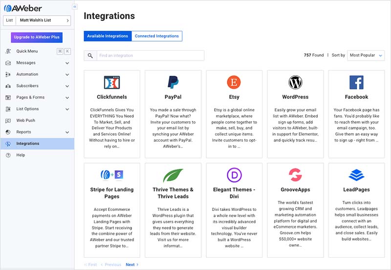 AWeber's integrations library.