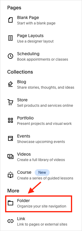 Creating a folder in Squarespace