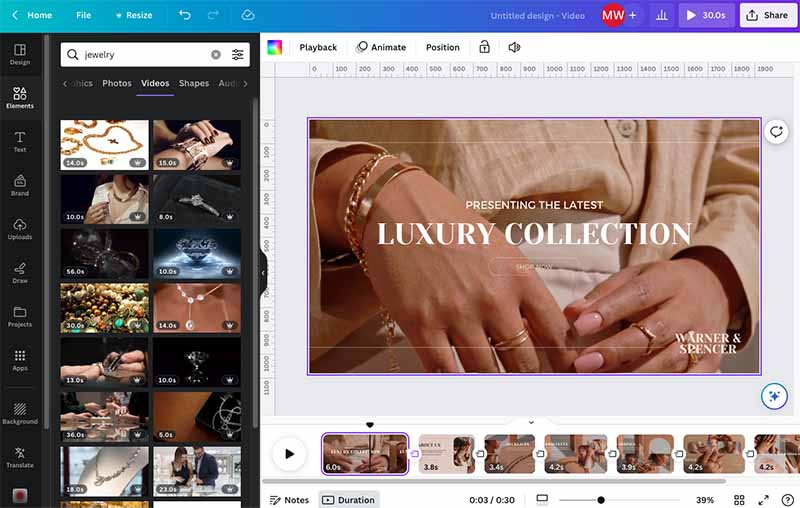 Video content editing in Canva.
