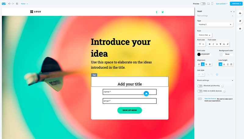 Creating a landing page with a GetResponse template.