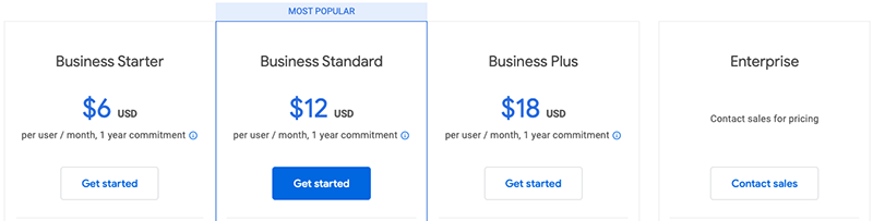 Google Workspace pricing plans.