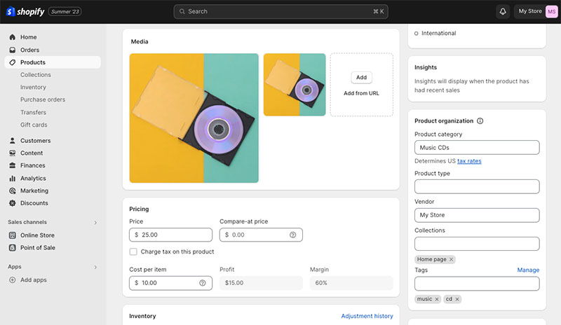 Using Shopify's minimalist interface