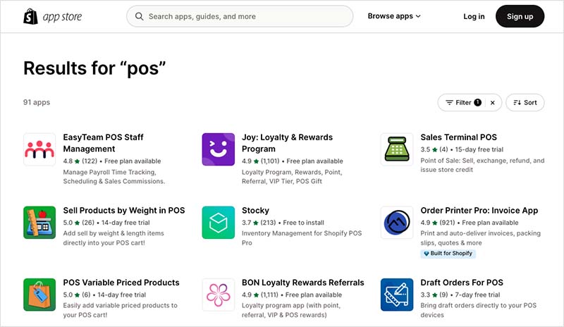 POS apps in the Shopify App Store