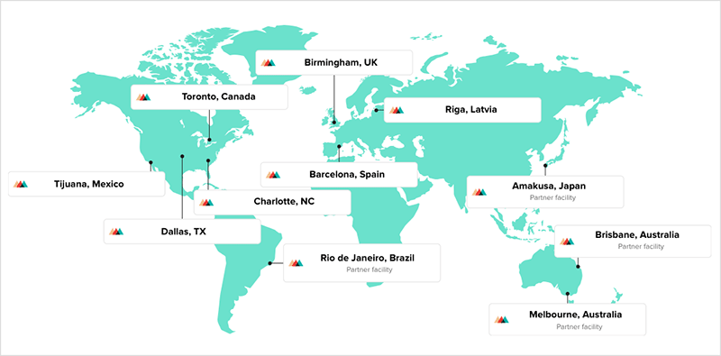 A map of Printful’s global network of fulfillment locations.