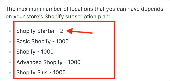 Shopify help center information on store inventory location allowances.