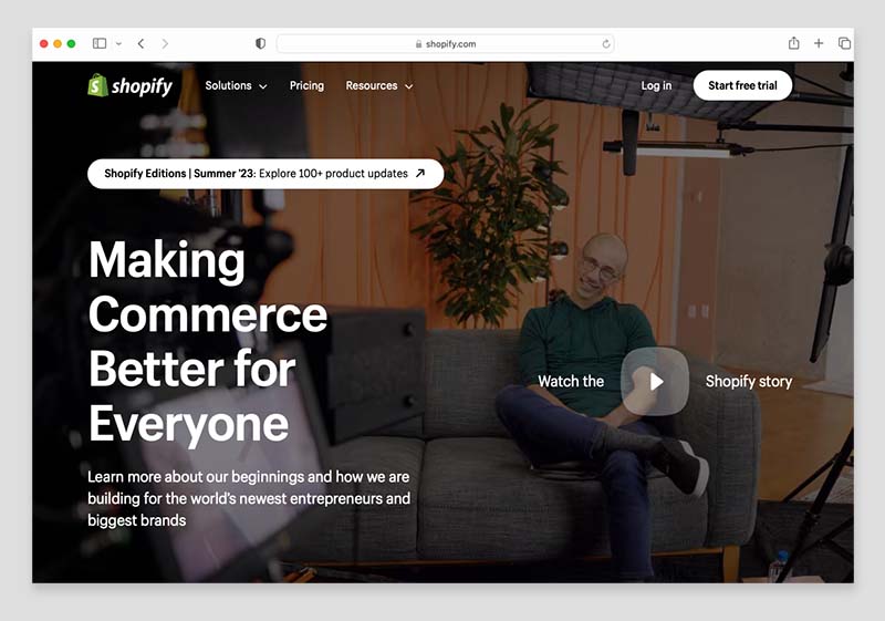 Shopify home page.