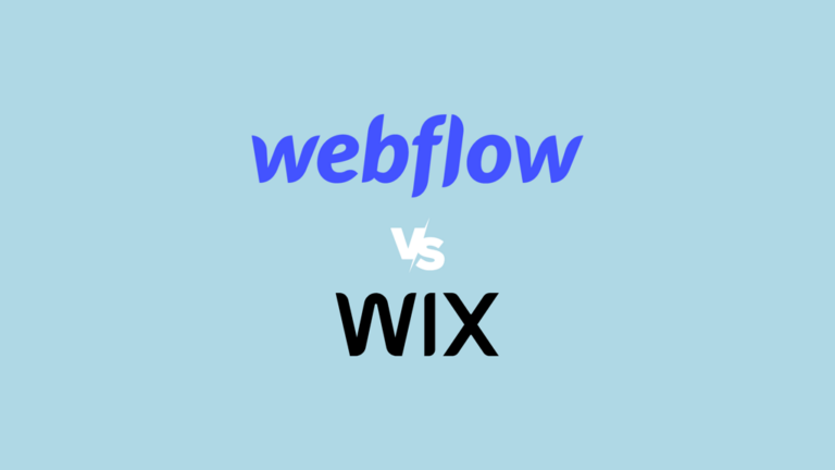 'Webflow vs Wix — Which is Better?' The Wordpress and Wix logos on a light blue background.