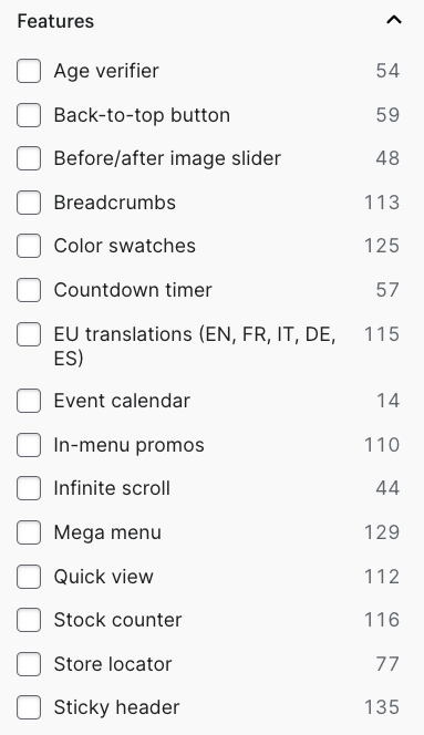 Shopify theme store filters