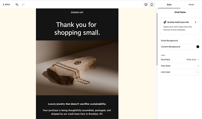 Creating emails with Squarespace email campaigns.