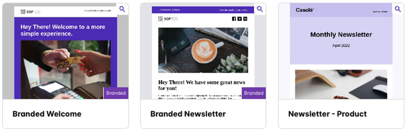 Email newsletter templates in Capsule CRM's Transpond email platform.