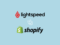 'Lightspeed vs Shopify' — the Lightspeed and Shopify logos on a light blue background.