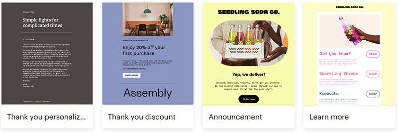 Some of the 120+ available templates in Mailchimp.
