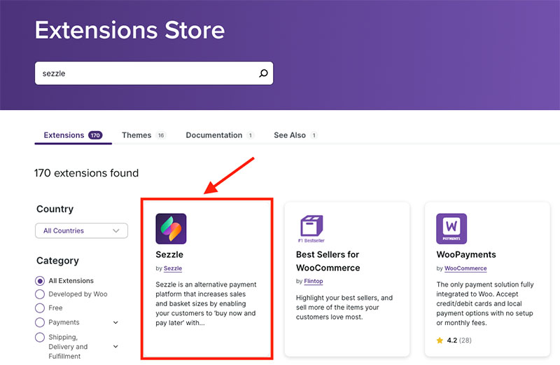 The Sezzle app int the WooCommerce extensions library