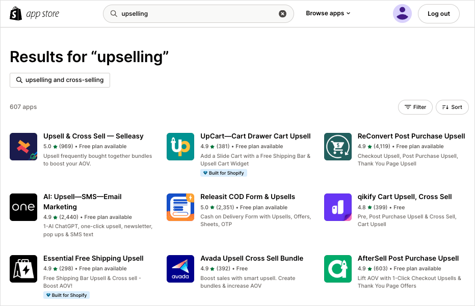 Some Shopify apps in the Shopify App Store.