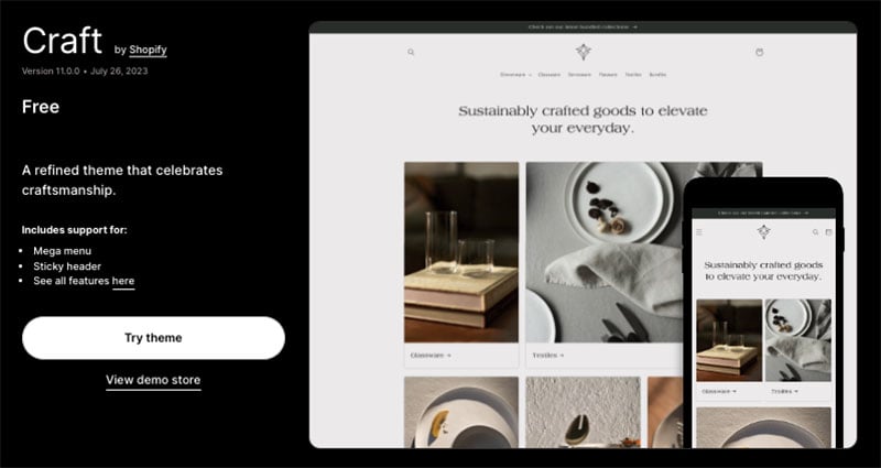 The premium 'Craft' theme from Shopify