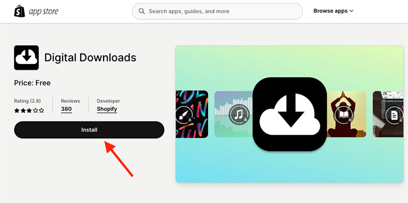 The 'Digital Downloads' app in the Shopify app store.