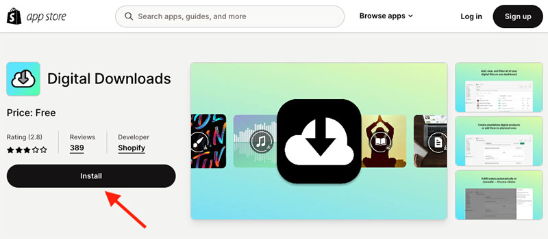 The Shopify 'Digital downloads' app
