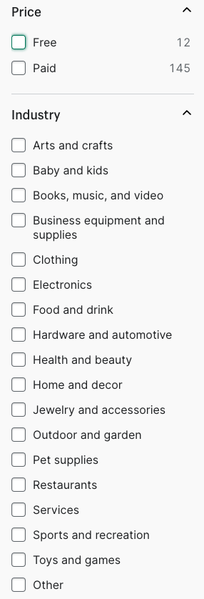 Theme store filters in Shopify's theme store.