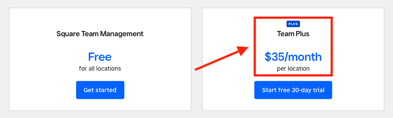 Pricing for Square's 'Team Plus' add-on.