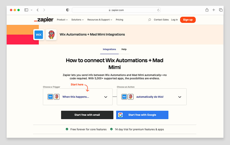 Connecting Wix and Mad Mimi using the Zapier syncing tool.