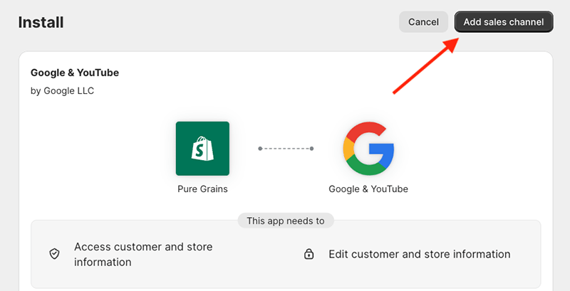 Adding the Google sales channel to a Shopify store
