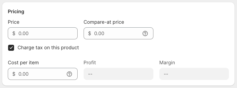 Adding pricing details to a Shopify product