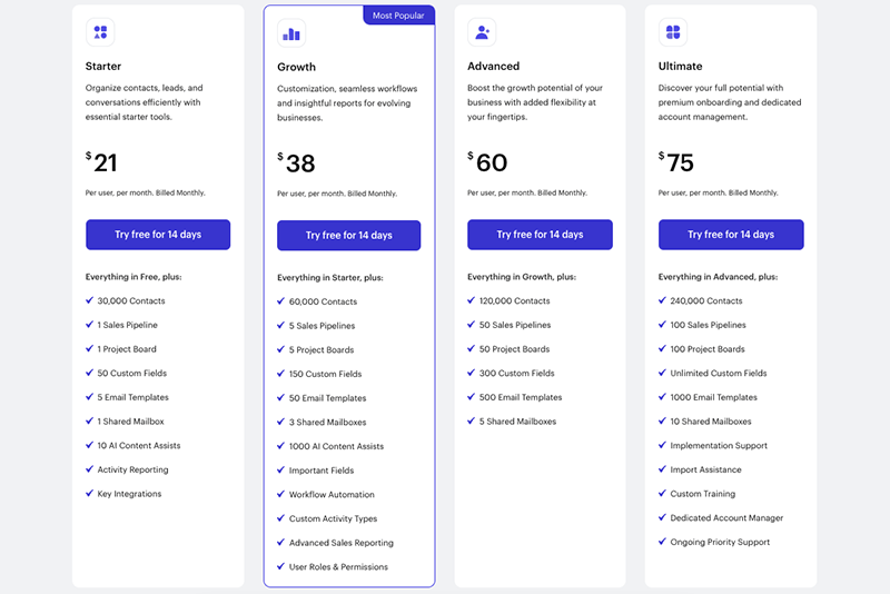 Capsule CRM pricing.