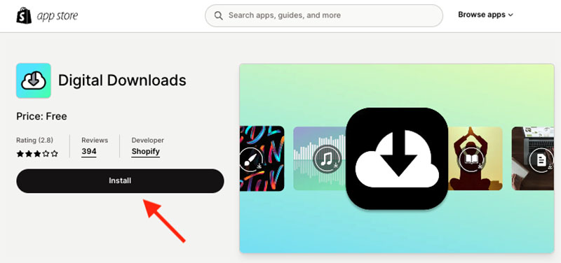 Shopify's 'Digital Downloads' app