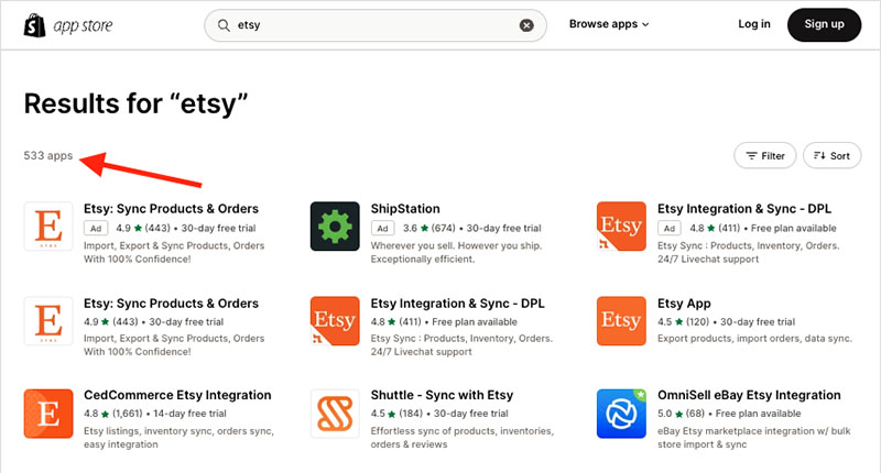 Etsy apps in the official Shopify app store.