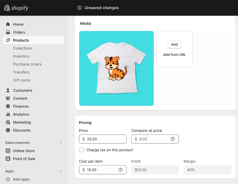 A screenshot of the Shopify interface