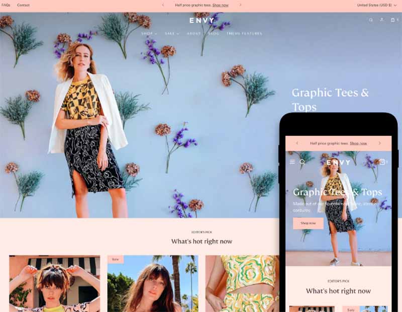 Example of a premium, paid-for Shopify theme: 'Envy'