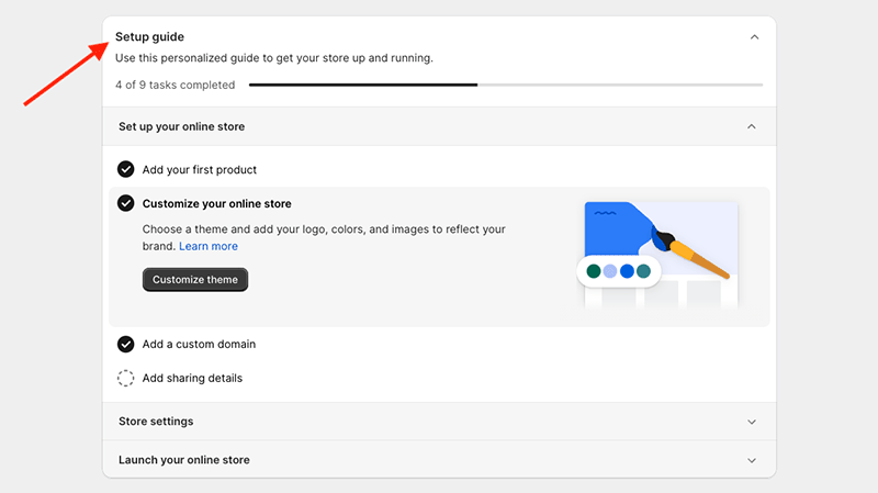 The onboarding process in Shopify.