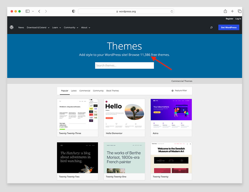 WordPress theme directory featuring over 11,380 themes.