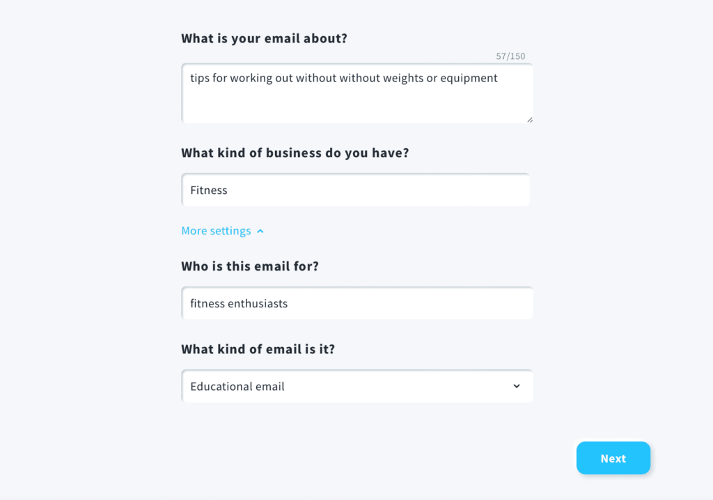 Creating an email with GetResponse's AI email generator tool