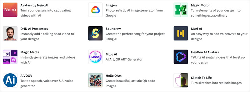 AI-related apps in Canva