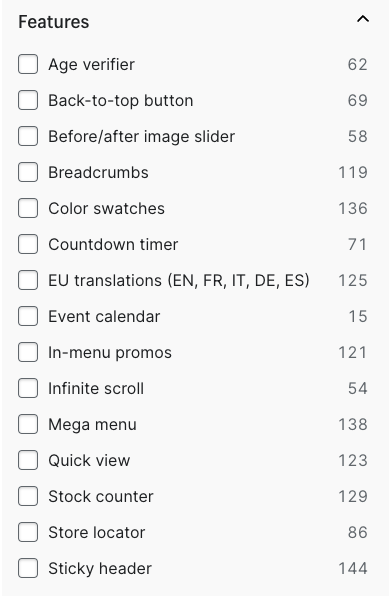 Shopify theme store filters