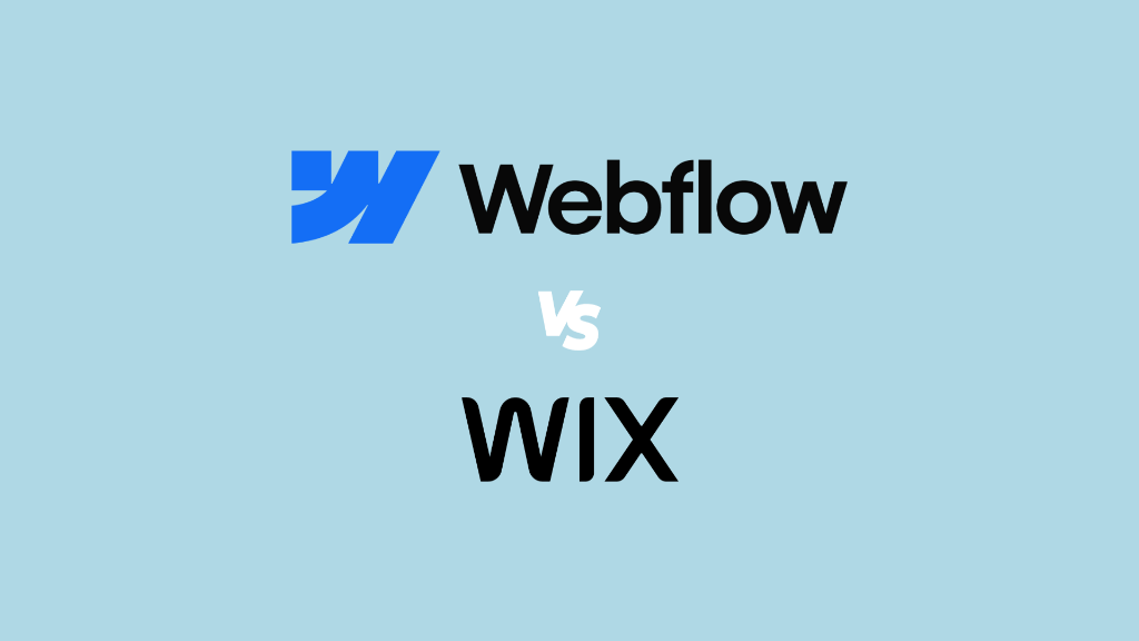'Webflow vs Wix — Which is Better?' The Webflow and Wix logos on a light blue background.