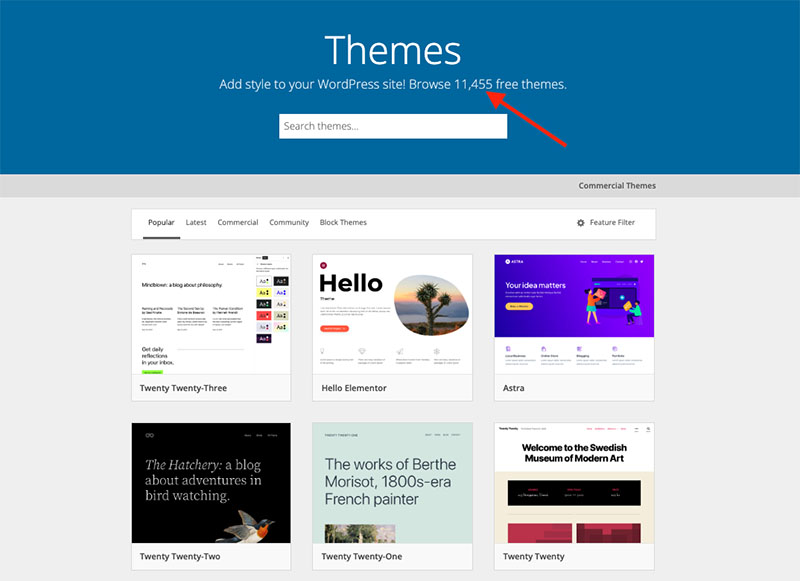 The Wordpress theme directory containing over 11,450 themes.