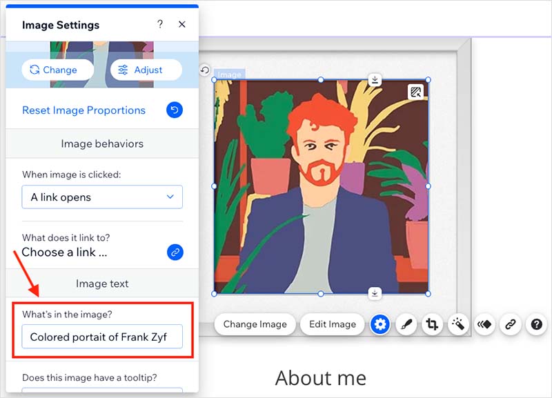 Editing image alt text in Wix
