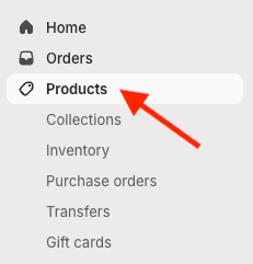 Accessing the products tab in the Shopify dashboard