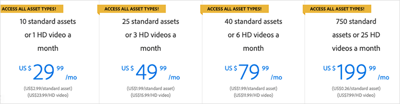 Pricing plans for Adobe Stock