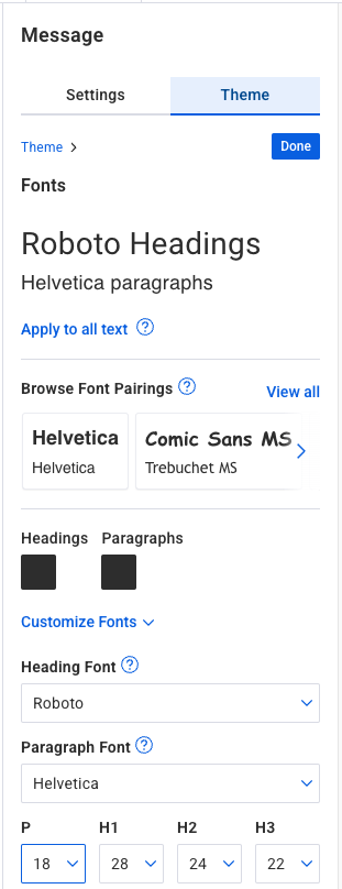 Using AWeber's 'Message theme' settings to create global font styles.