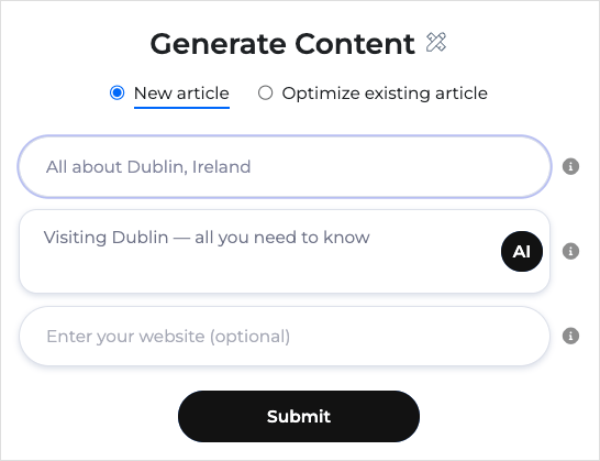 Entering a topic into the GrowthBar content generator