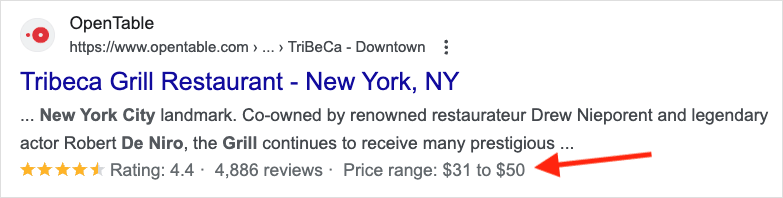 Example of rich snippets in action