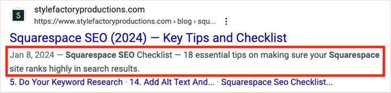 SEO meta description example.