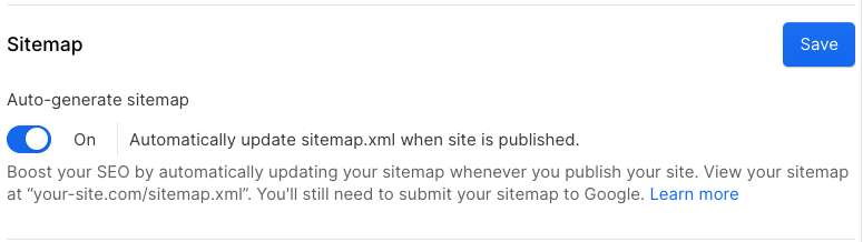 Webflow sitemap settings
