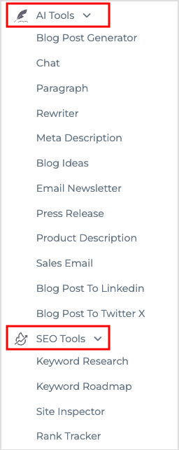 The Growthbar tools menu