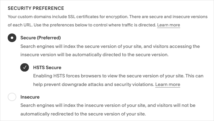 HSTS settings