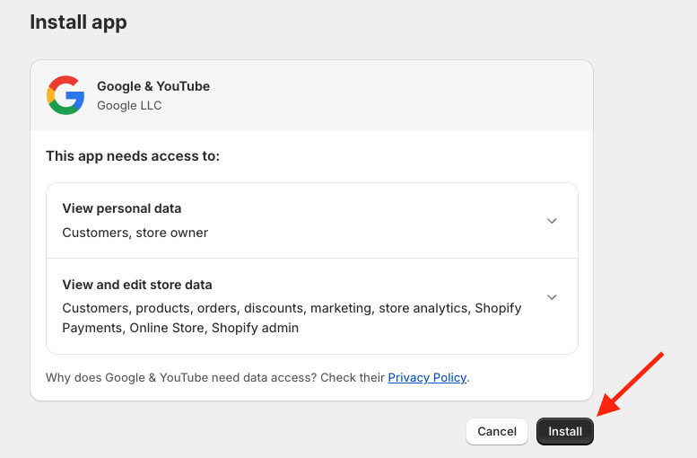 Adding the Google sales channel to a Shopify store